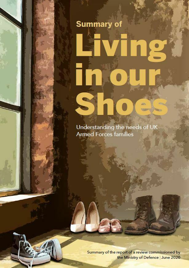 Living in Our Shoes: Front cover showing an empty hallway with shoes on the floor.